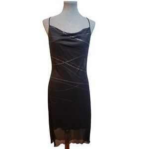 VTG Byer Too! Lg Y2K 90s Black Bling Party Witchy Midi Dress Whimsigoth Vamp